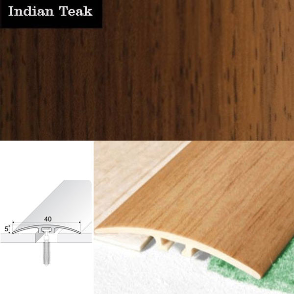 40mm Wide Screw Fix Door Threshold for Connecting Wood and Carpet Floors with UPVC Wood Effect